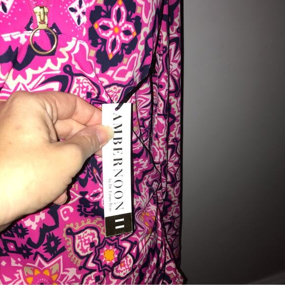 NEW AmberNoon II UPF 50 Half-Zip Swim top Rash Guard pink print long sleeve sz M - Picture 4 of 10